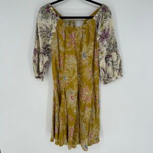 DAILY PRACTICE MOLLIE TUNIC DRESS ANTHROPOLOGIE MEDIUM YELLOW FLORAL PATCHWORK